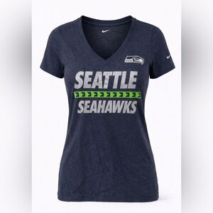 Nike Women's Seattle Seahawks Team Stripe Deep V-Neck T-Shirt, Navy, large